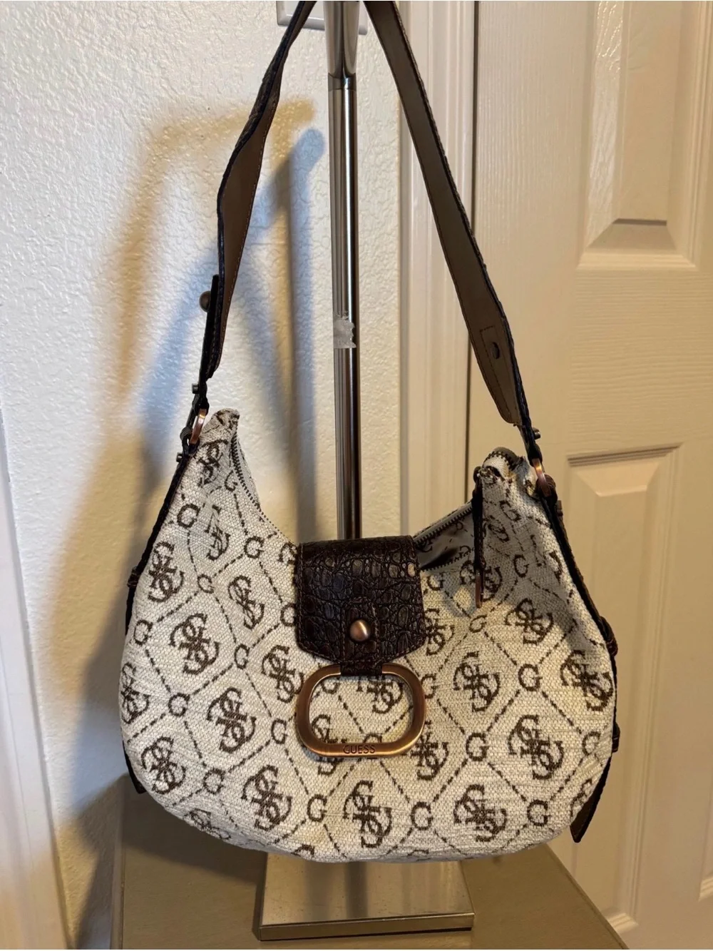 Brown & Ivory Patterned Shoulder Bag
